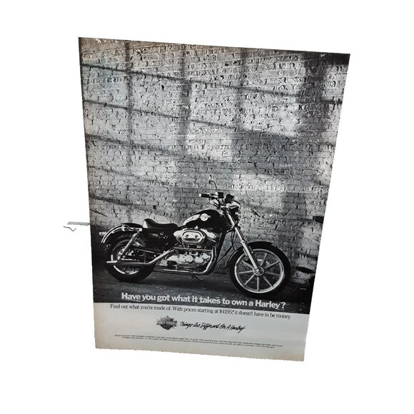 1989 Harley Davidson Sportster 883 Ad Vintage Motorcycle Black White Wall Print - Picture 1 of 1